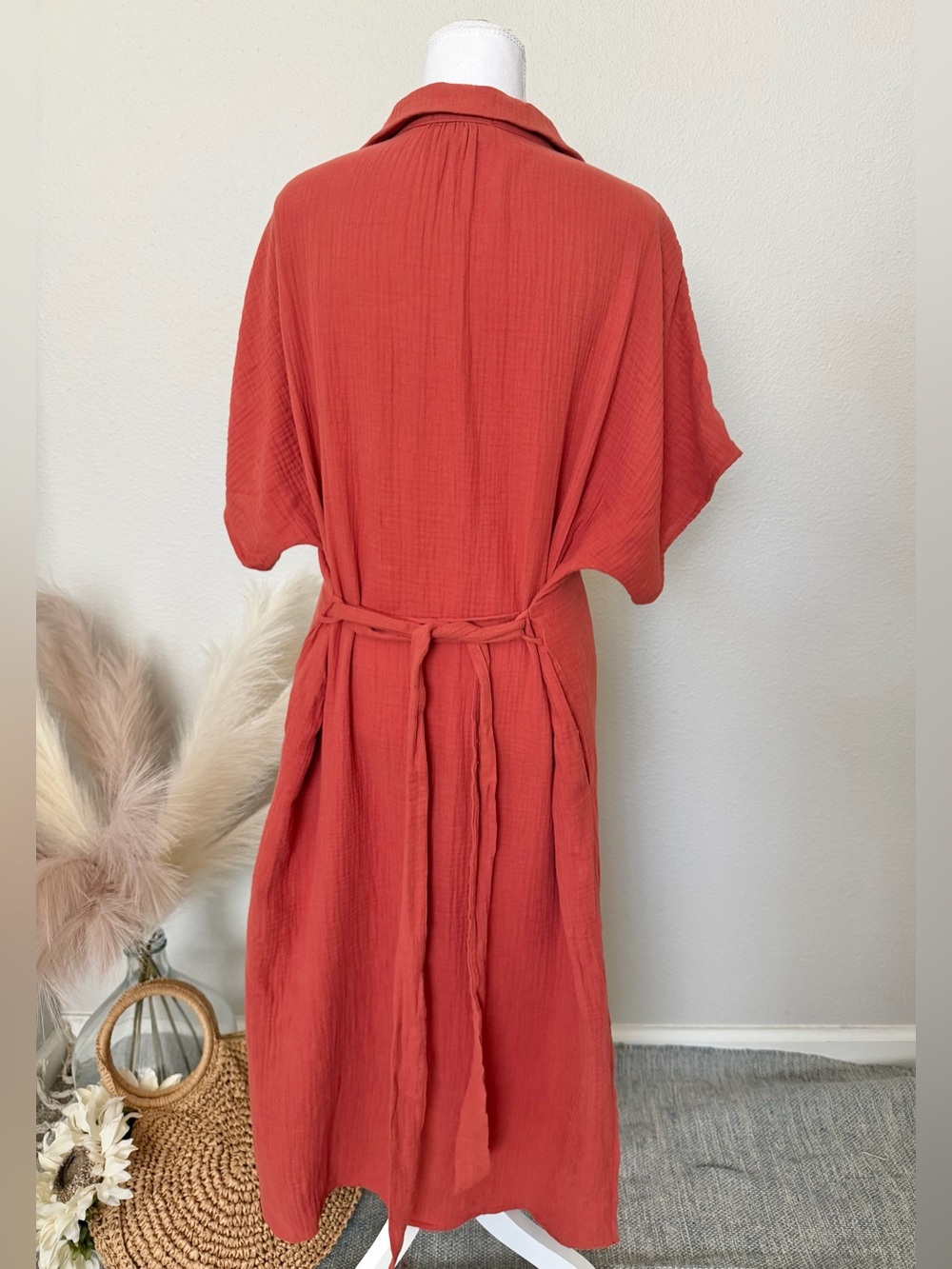 100% Cotton - Gilli Rust Shirt Dress with Button Front - Picture 14 of 17
